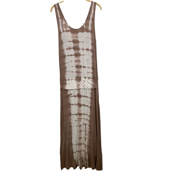 Venus Tie-Dye Maxi Dress Scoop Tank Slit Ruched Belt Cut Out Taupe M RDD10480 - Picture 3 of 9